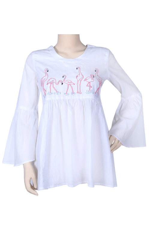 Okhai "Flamingo Feathers" Embroidery Work Top