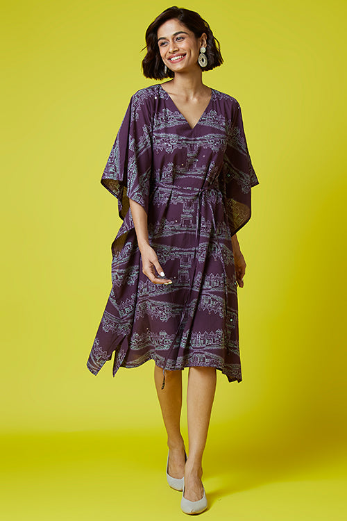 Okhai 'Heritage' Pure Cotton Hand Block Printed Mirror Work Kaftan