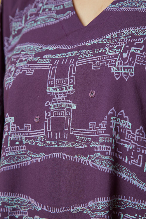 Okhai 'Heritage' Pure Cotton Hand Block Printed Mirror Work Kaftan