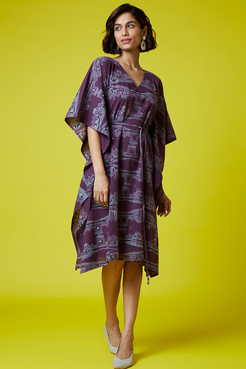 Okhai 'Heritage' Pure Cotton Hand Block Printed Mirror Work Kaftan