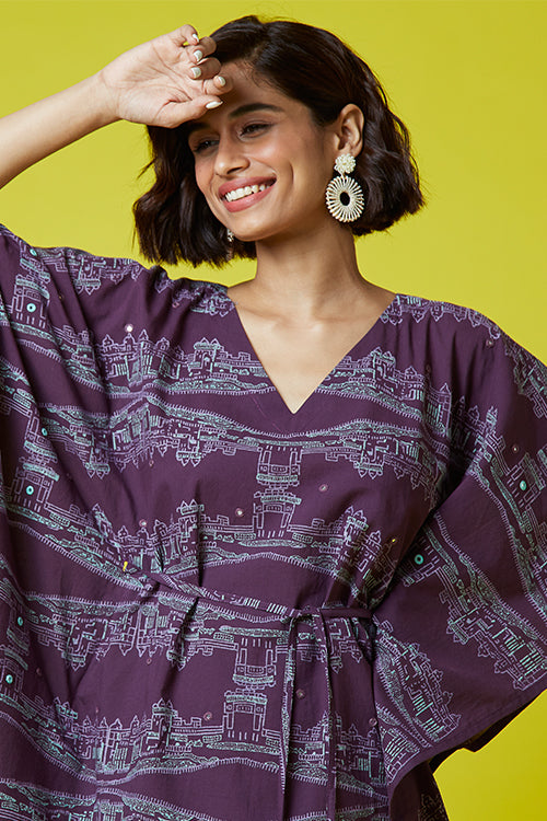 Okhai 'Heritage' Pure Cotton Hand Block Printed Mirror Work Kaftan