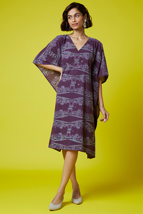 Okhai 'Heritage' Pure Cotton Hand Block Printed Mirror Work Kaftan