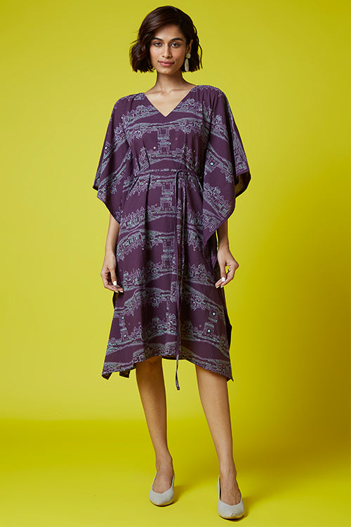 Okhai 'Heritage' Pure Cotton Hand Block Printed Mirror Work Kaftan