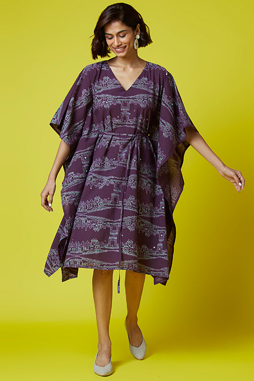 Okhai 'Heritage' Pure Cotton Hand Block Printed Mirror Work Kaftan