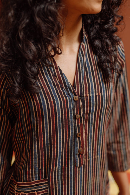 Okhai 'Saanjh' Pure Cotton Embroidered Ajrakh Kurta Pant Set