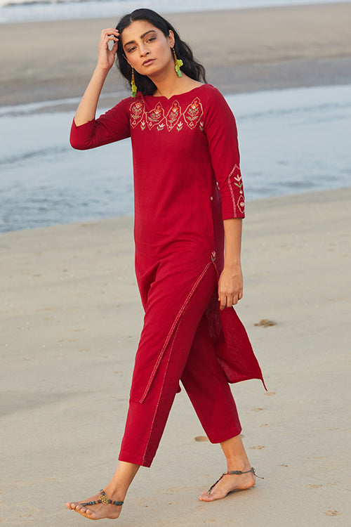 Okhai 'Darling' Embroidered Cotton Handloom Kurta-Pant Set