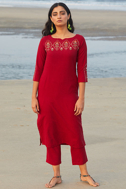 Okhai 'Darling' Embroidered Cotton Handloom Kurta-Pant Set