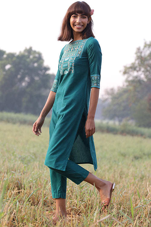 Okhai 'Sublime' Hand Embroidered Mirror Work Pure Cotton Kurta Pant Set