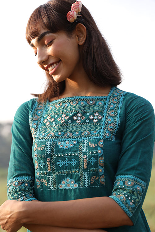 Okhai 'Sublime' Hand Embroidered Mirror Work Pure Cotton Kurta Pant Set