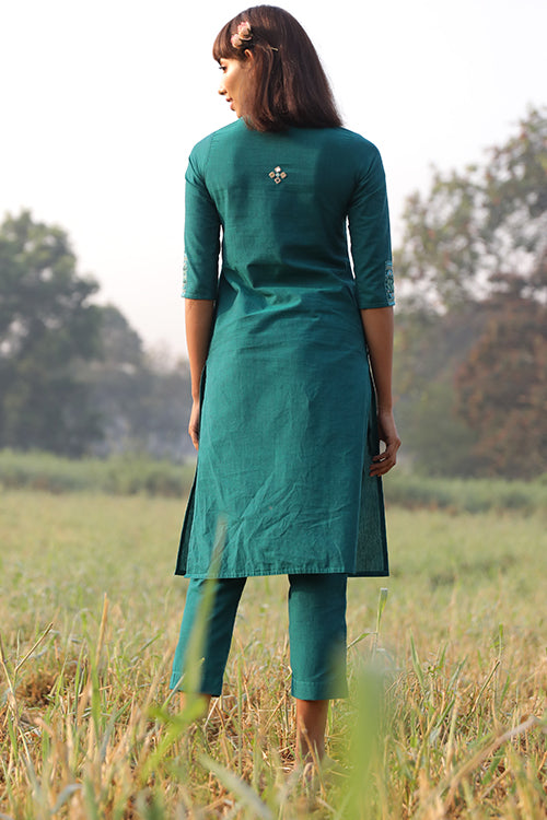 Okhai 'Sublime' Hand Embroidered Mirror Work Pure Cotton Kurta Pant Set