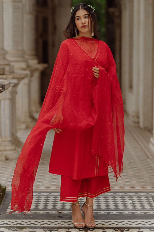 Scarlet Angel Gota Patti Red Kurta Pant Dupatta Set For Women Online