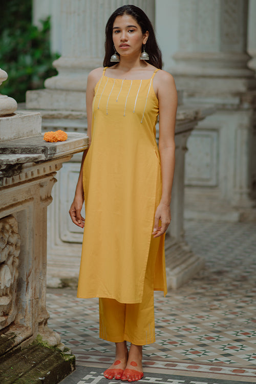 Sunset Gota Patti Yellow Kurta Pant Dupatta Set For Women Online