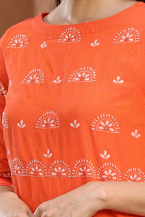 Okhai 'Quaint Tangerine' Hand Embroidered Kurta Pant Set