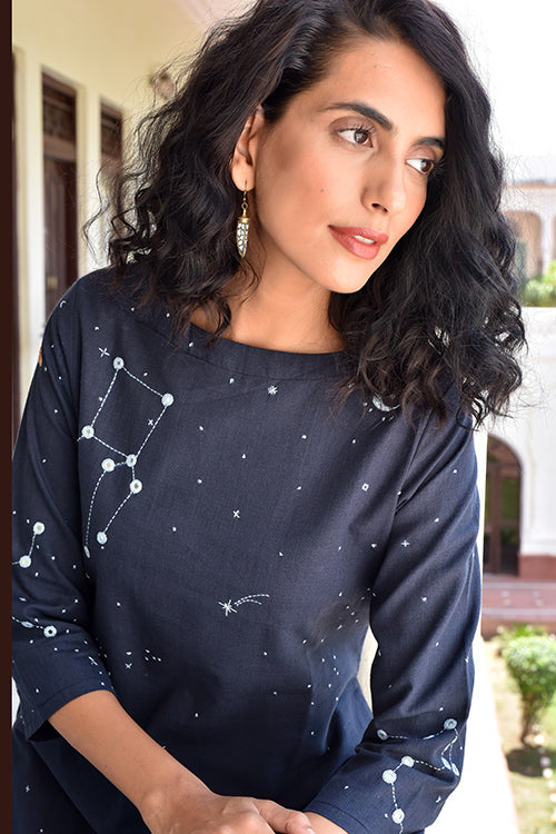 Okhai 'Midnight Sky' Hand Embroidered Kurta Pant Set