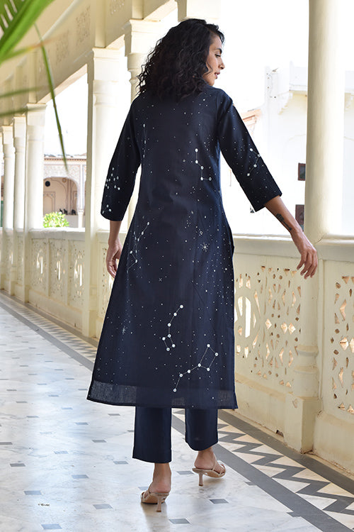 Okhai 'Midnight Sky' Hand Embroidered Kurta Pant Set