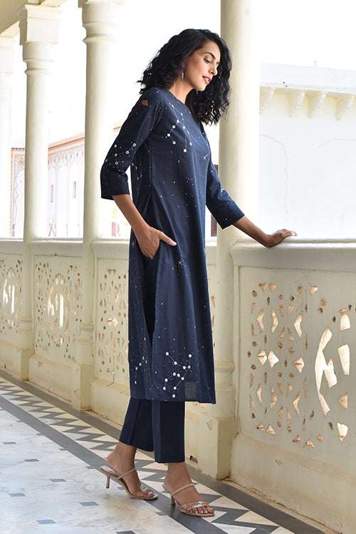 Okhai 'Midnight Sky' Hand Embroidered Kurta Pant Set