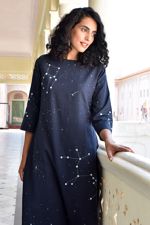 Okhai 'Midnight Sky' Hand Embroidered Kurta Pant Set