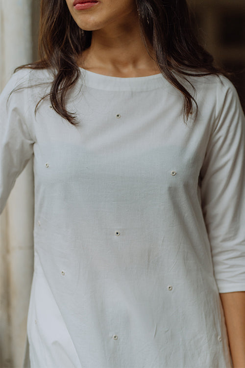 Together Mirror Work Pure Cotton White Kurta Pant Set For Women Online
