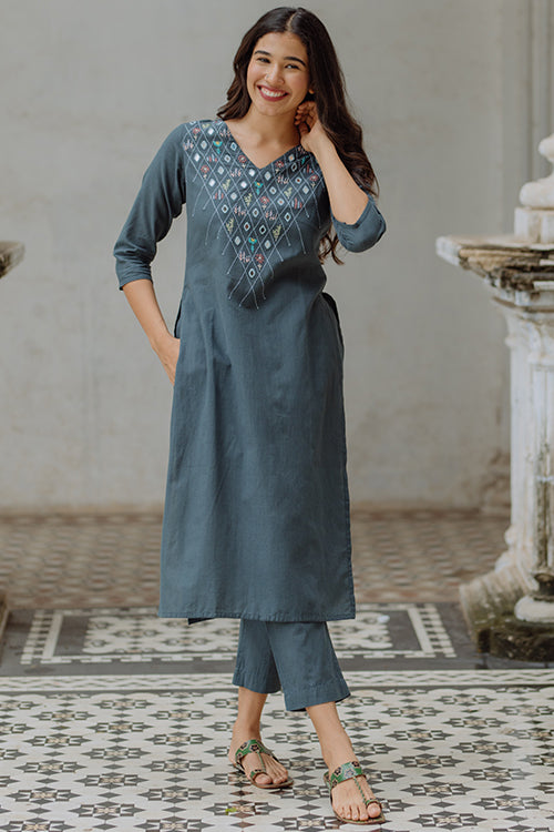 Okhai 'River Bed' Hand Embroidered Mirror Work Kurta Pant Set