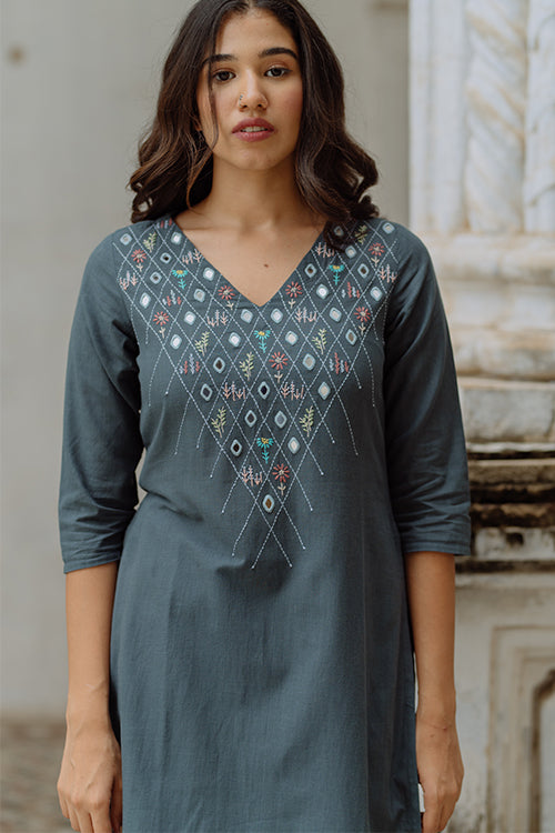 Okhai 'River Bed' Hand Embroidered Mirror Work Kurta Pant Set