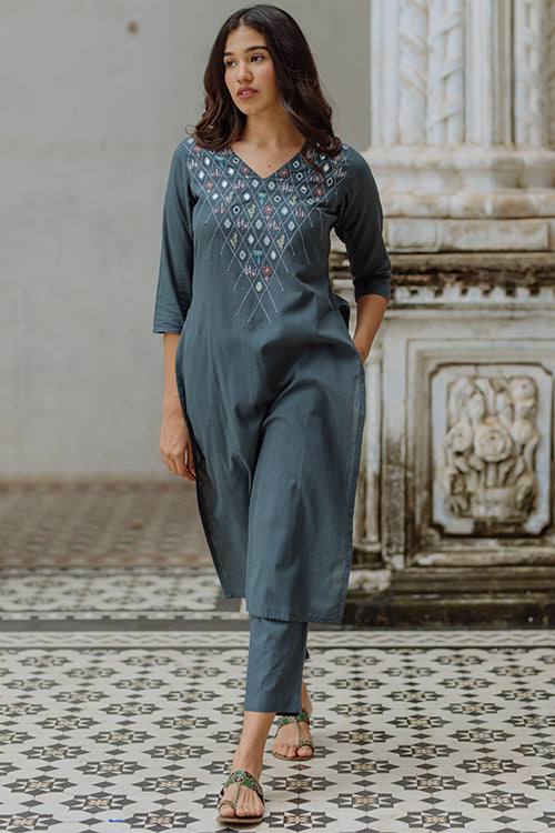 Okhai 'River Bed' Hand Embroidered Mirror Work Kurta Pant Set