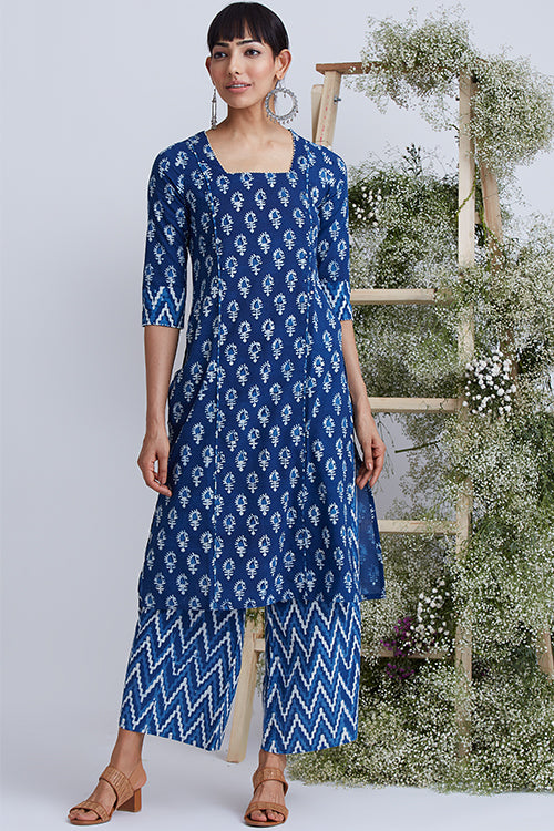 Okhai 'Waves' Hand Block Printed Pure Cotton Kurta Pant Set