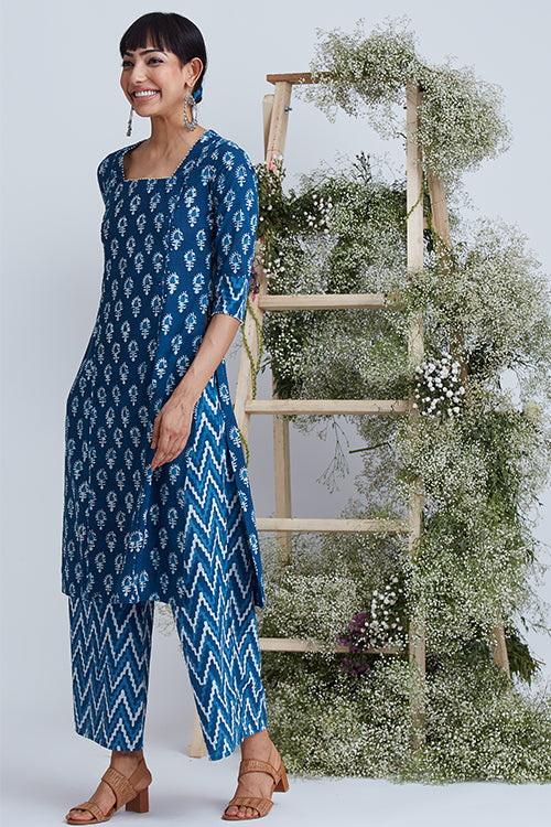 Okhai 'Waves' Hand Block Printed Pure Cotton Kurta Pant Set
