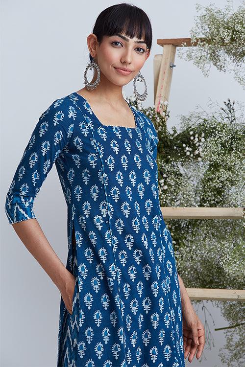 Okhai 'Waves' Hand Block Printed Pure Cotton Kurta Pant Set