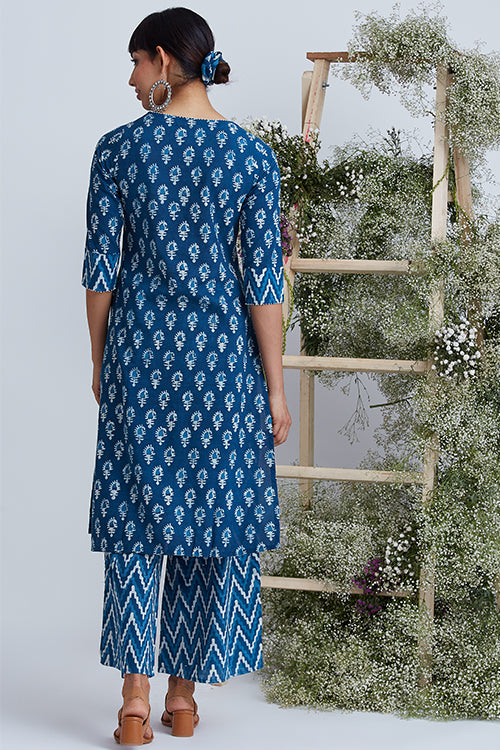 Okhai 'Waves' Hand Block Printed Pure Cotton Kurta Pant Set