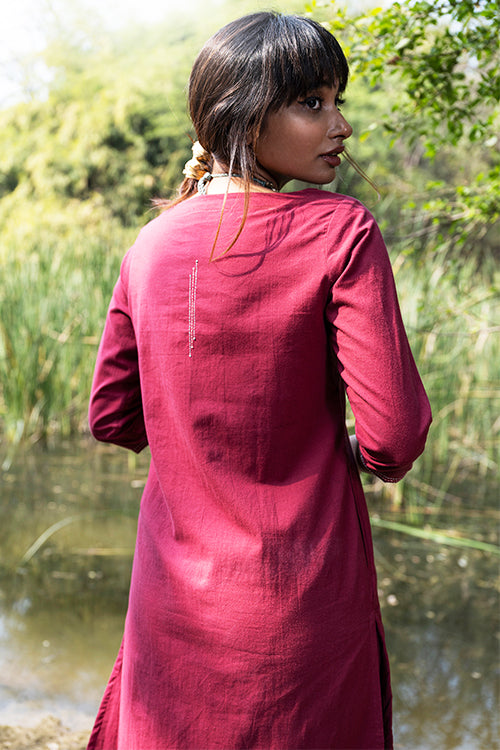 Okhai 'Whispering Rose' Hand Embroidered Mirror Work Kurta Pant Set