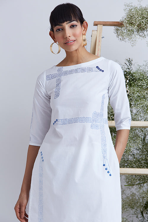 Sweetness White Embroidered Cotton Kurta Pant Set For Women Online