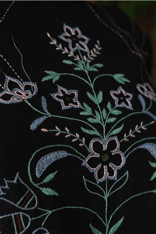 Okhai 'Blue Ivy' Pure Cotton Hand Embroidered Mirror Work Kurta Pant Set