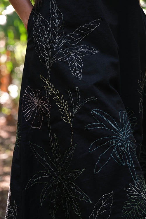 Okhai 'Midnight Black' Pure Cotton Hand Embroidered Kurta Pant Set