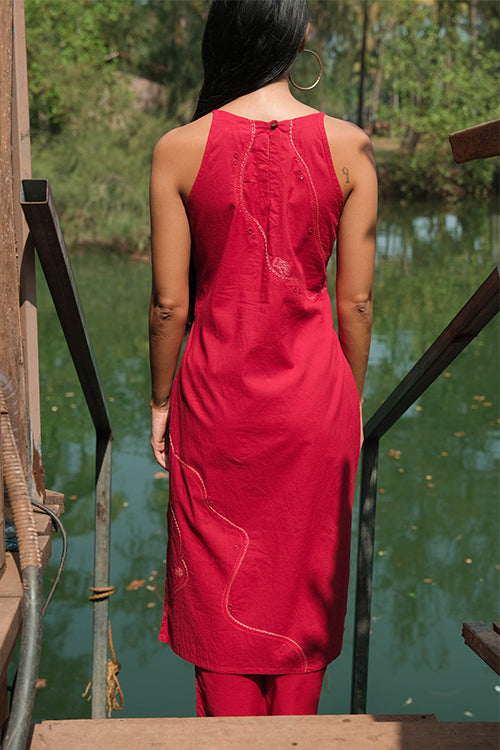 Okhai 'Magical Waves' Pure Cotton Hand Embroidered Mirror Work Kurta Pant Set