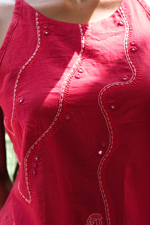 Okhai 'Magical Waves' Pure Cotton Hand Embroidered Mirror Work Kurta Pant Set