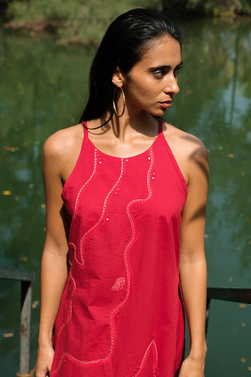 Okhai 'Magical Waves' Pure Cotton Hand Embroidered Mirror Work Kurta Pant Set