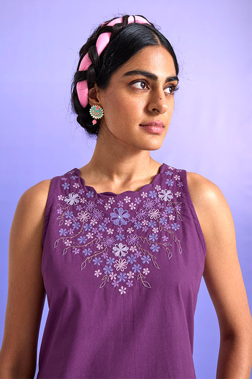 Radiant Purple Pure Cotton Hand Embroidered Kurta Pant Set For Women Online