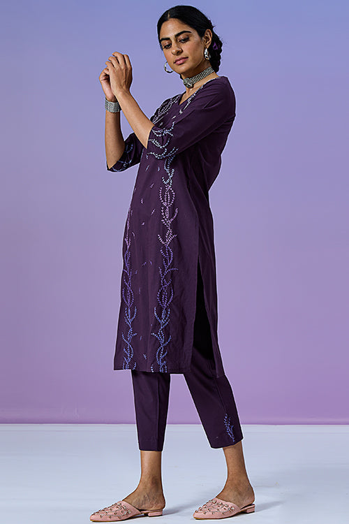 Okhai 'Playful' Pure Cotton Hand Embroidered Kurta Pant Set