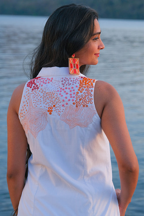 Okhai 'Sun Glitter' Pure Cotton Hand Embroidered Mirror Work Kurta Pant Set