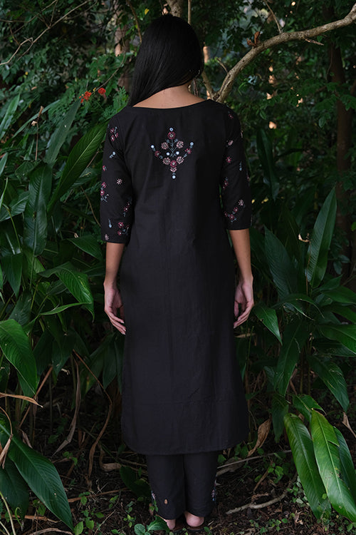 Okhai 'Sombre' Pure Cotton Hand Embroidered Mirror Work Kurta Pant Set