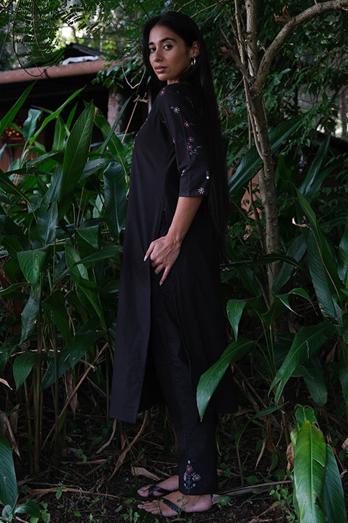 Okhai 'Sombre' Pure Cotton Hand Embroidered Mirror Work Kurta Pant Set