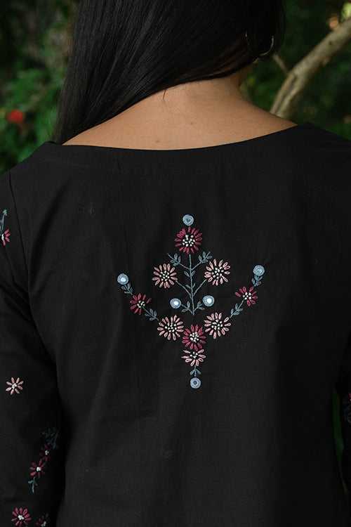 Okhai 'Sombre' Pure Cotton Hand Embroidered Mirror Work Kurta Pant Set