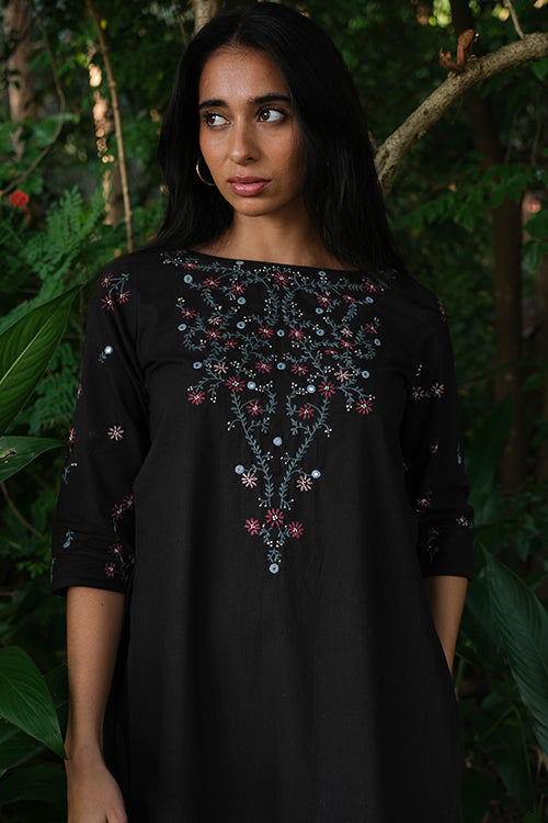 Okhai 'Sombre' Pure Cotton Hand Embroidered Mirror Work Kurta Pant Set