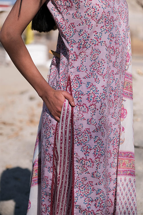 Okhai 'Frosted Rose' Hand Block Printed Kurta Pant Dupatta Set