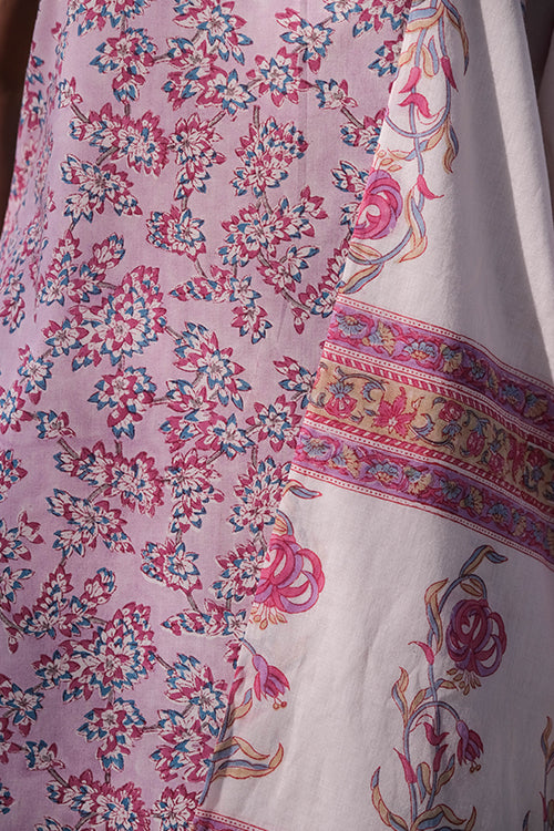Okhai 'Frosted Rose' Hand Block Printed Kurta Pant Dupatta Set