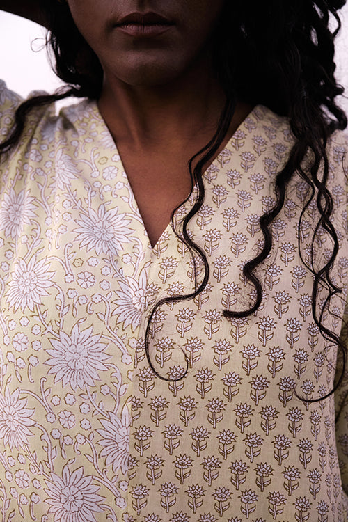 Okhai 'Warm Breeze' Mul Cotton Hand Block Printed Kurta Pant Dupatta Set