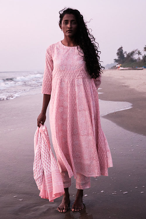 Okhai 'Awaken' Mul Cotton Hand Block Printed Kurta Pant Dupatta Set