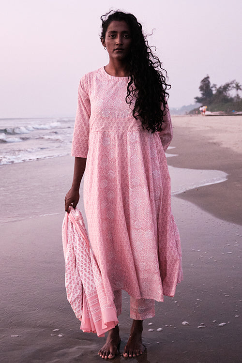 Okhai 'Awaken' Mul Cotton Hand Block Printed Kurta Pant Dupatta Set
