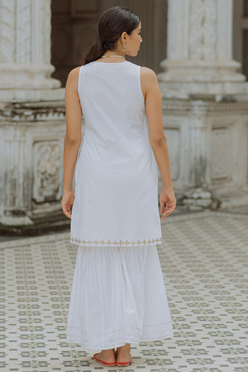 Milky Swan Gota Patti  White Kurta With Sharara Dupatta Set For Women Online