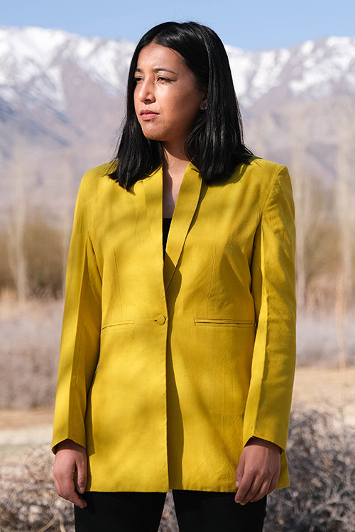 Dry Laburnum Yellow Pure Cotton Blazer For Women Online